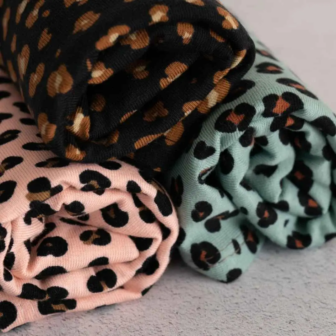 Set of three leopard print cotton hair towels